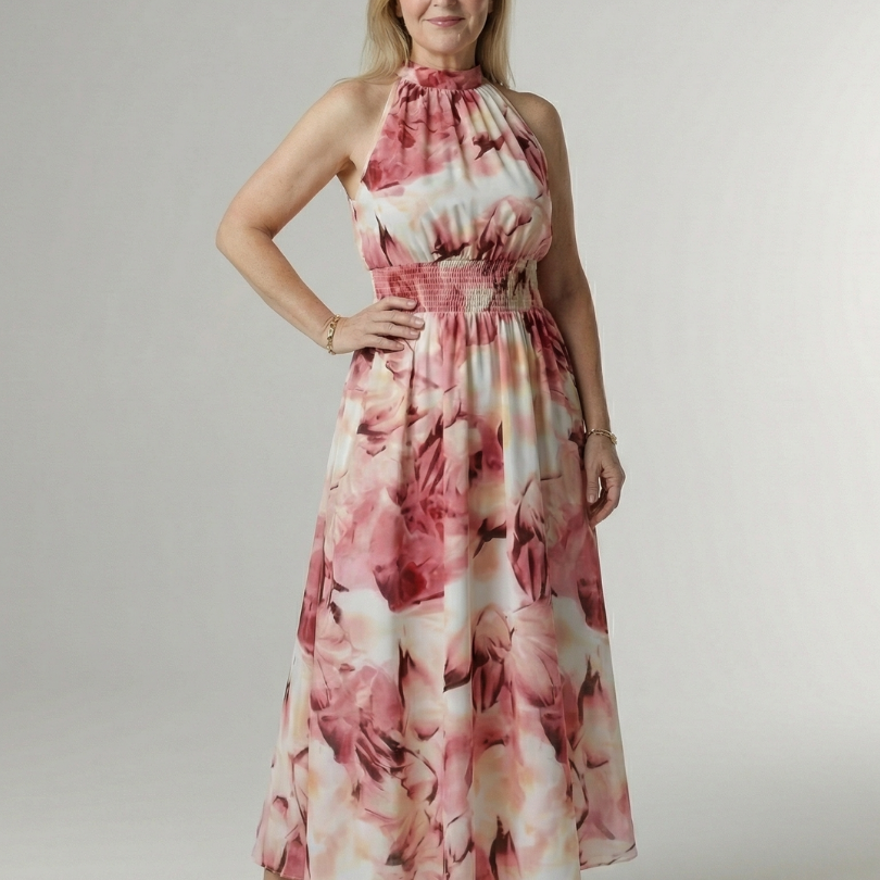 Sylin | Gathered Halter Midi Dress