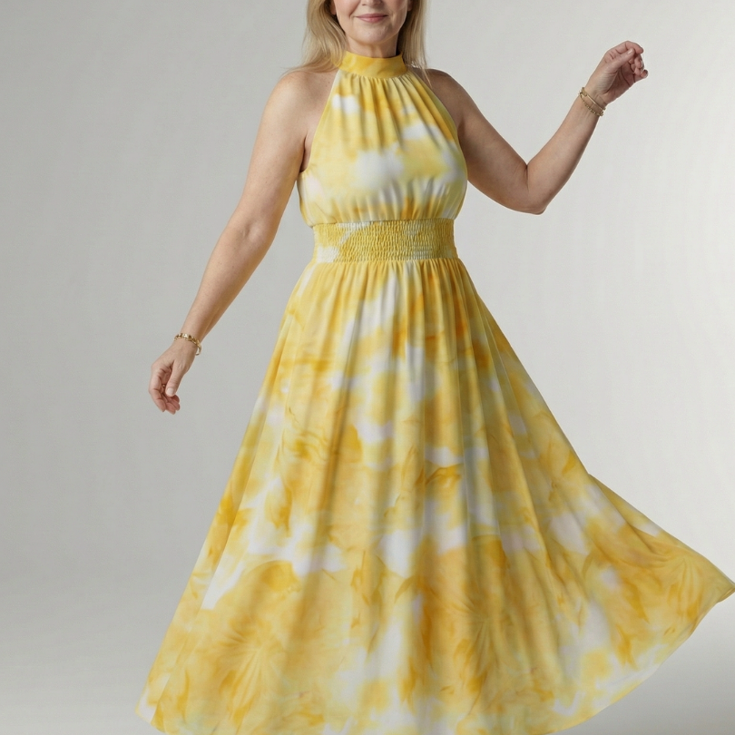 Sylin | Gathered Halter Midi Dress