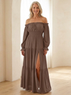 Aveline | Off Shoulder Long Sleeve Smocked Maxi Dress