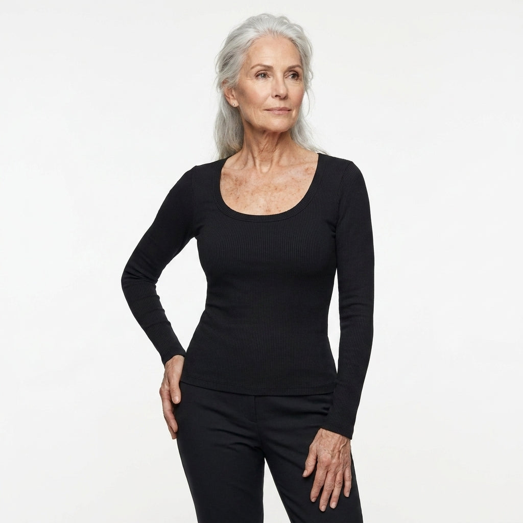 Ribbed Long-Sleeve Sculpt Top with Built-In Bra