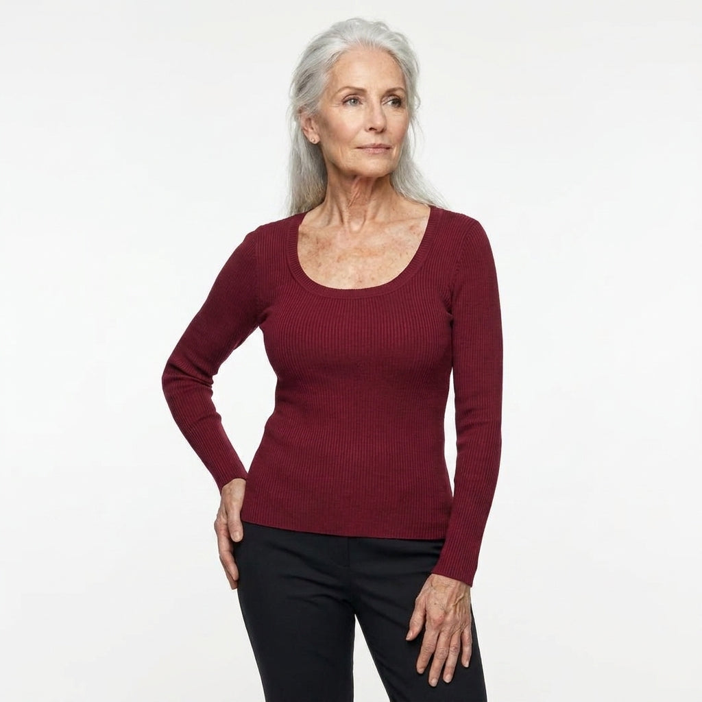Ribbed Long-Sleeve Sculpt Top with Built-In Bra
